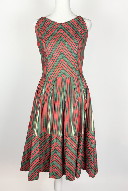 1950s Pauline Tregiere Striped Cotton Swing Dress