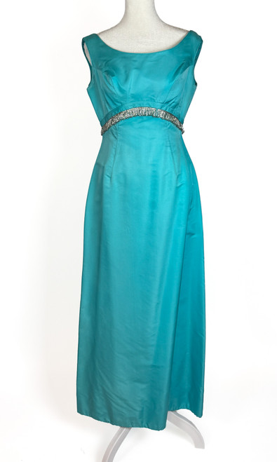 1960s Blue Silk Taffeta Beaded Gown