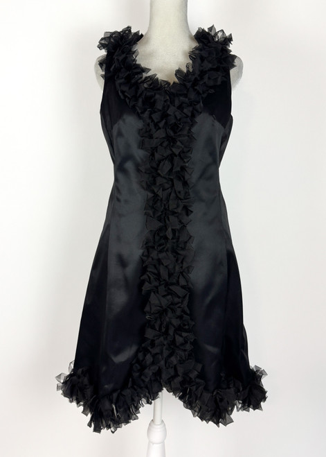 1960s Mr. Eric Black Silk Ruffle Mini Dress LBD