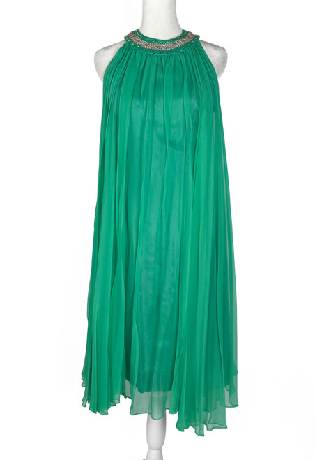 1960s Lee Jordan Green Chiffon Shift Dress