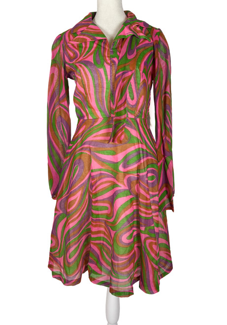 1960s -1970s Cotton Psychedelic Print Mini Dress