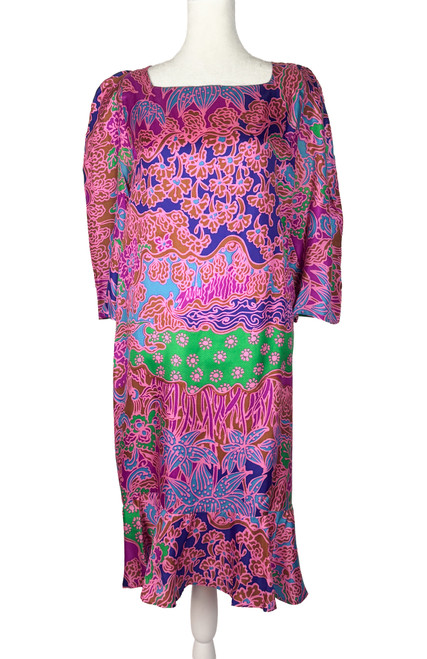 1970s - 1980s Silk Satin Floral Print Dress