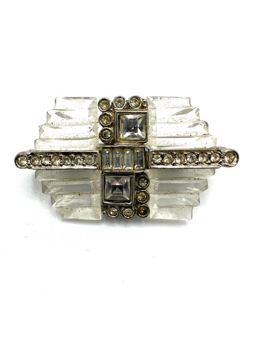 1960s - 70s Kenneth Jay Lane K.J.L. Glass Art Deco Rhinestone Brooch