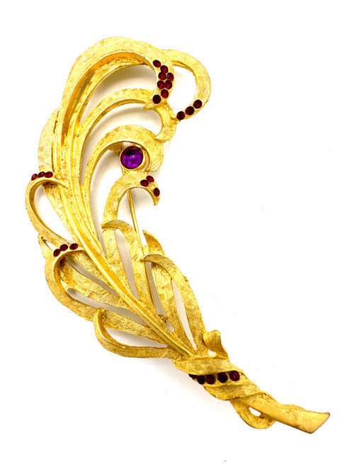1980s Jumbo Jeweled Golden Feather Brooch