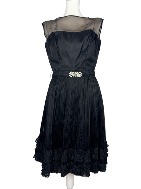 1960s Black Silk Chiffon Mini Dress LBD