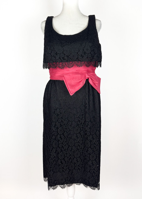 1960s Black Lace Bow Cocktail Dress LBD
