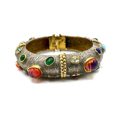 1960s Kenneth Jay Lane Multicolor Glass Gem Bangle