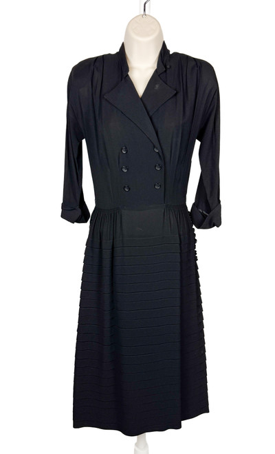 1940s R & K Black Rayon Pleated Dress