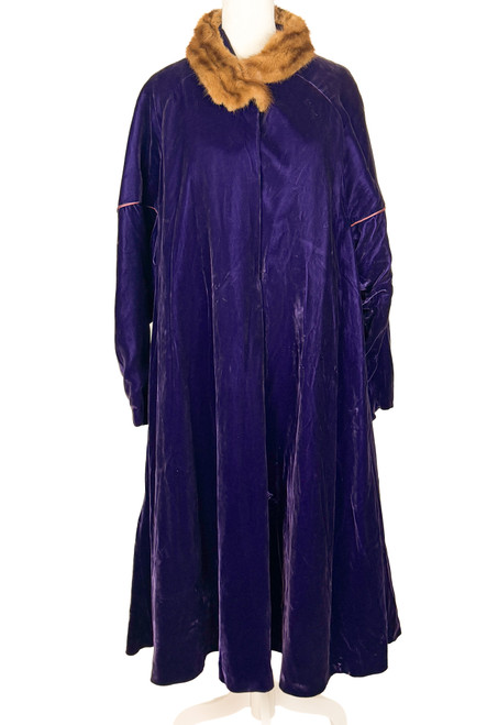1920s - 1930s Purple Velvet Fur Trim Swing Coat