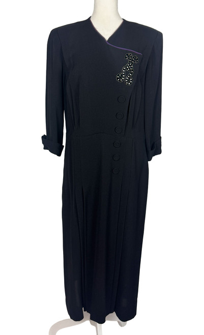 1940s Sensibly Young Black Applique Dress