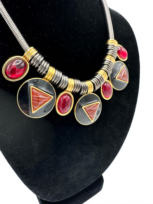 Yves Saint Laurent ネックレス 赤石 1980s YSL Yves Saint Laurent Red Gripoix Glass Geometric Charm