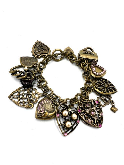 1990s Sweet Romance USA Victorian Inspired Heart Charm Bracelet