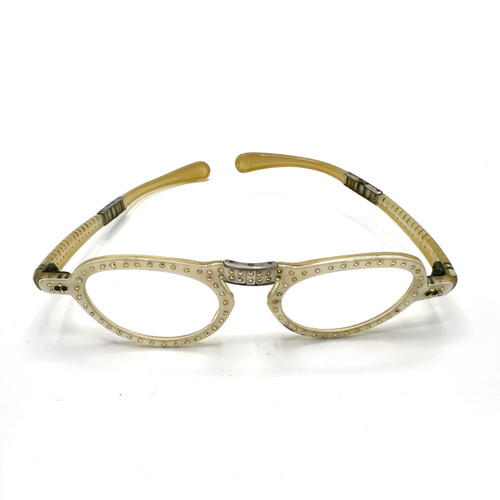 1950s Pearlized Foldable Rhinestone Cat Eye Glasses