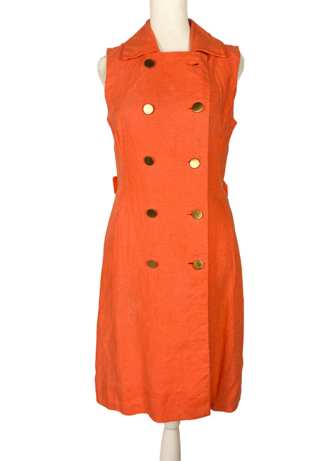 1970s Orange Linen Double Breasted Button Dress