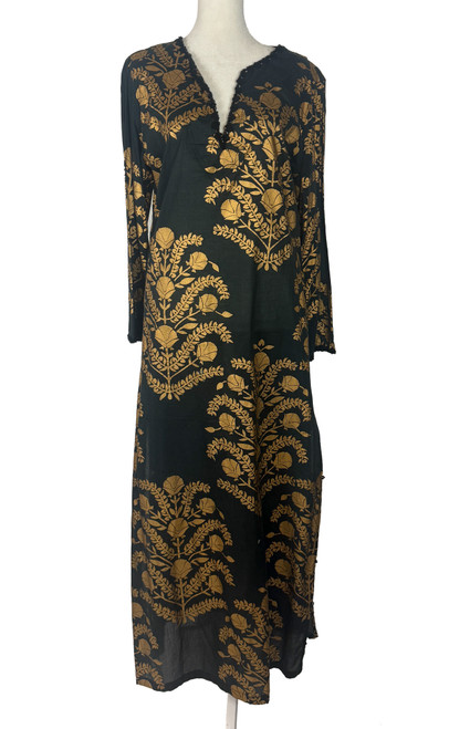 Y2K  CALM NYC Gold Floral Print Caftan Maxi Dress