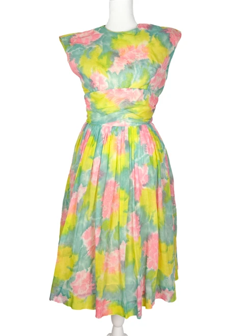 1950s Watercolor Tie Dye Cotton Swing Dress
