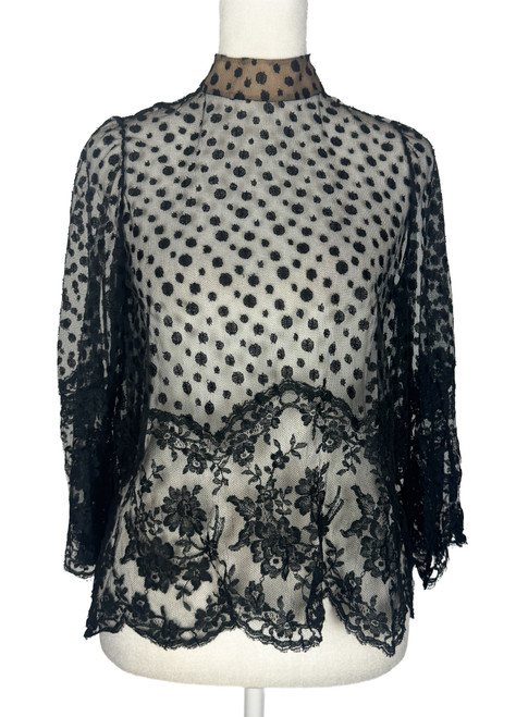 1920s - 1930s Polka Dot Lace Sheer Blouse