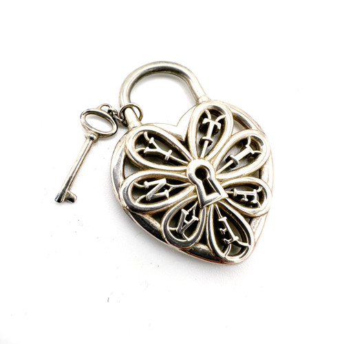 1990s Tiffany & Co. Sterling Silver Heart Lock Pendant Charm