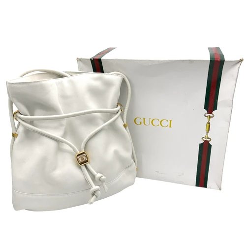 1980s GUCCI White Leather Shoulder Bag With Original Product Box And Receipt