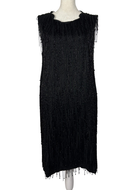 1960s Black Beaded Fringe GoGo Dress