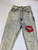 1980s Acid Wash Mom Jeans Red Lip Kiss Print