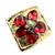 1990s Christian Lacroix Red Flower Rhinestone Detail Enamel Golden Metal Brooch