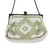 1920s - 30s White And Green Beaded Deco Kiss Lock Chain Handle Mini Purse