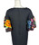 1960s Black Linen Embroidered Flutter Sleeve Dress