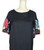 1960s Black Linen Embroidered Flutter Sleeve Dress