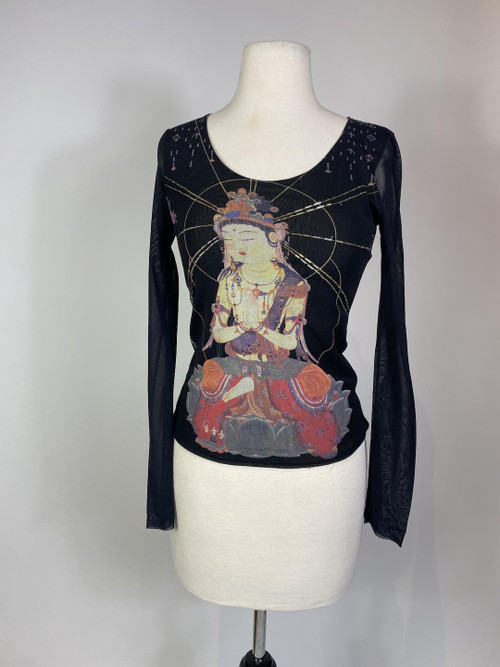 1990s - Y2K Vivienne Tam Buddha Mesh Long Sleeve Top - Paper