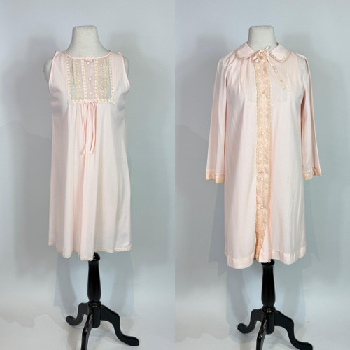 1960s Miss Elaine Pink Two Piece Slip Dress and Robe Set Paper Doll