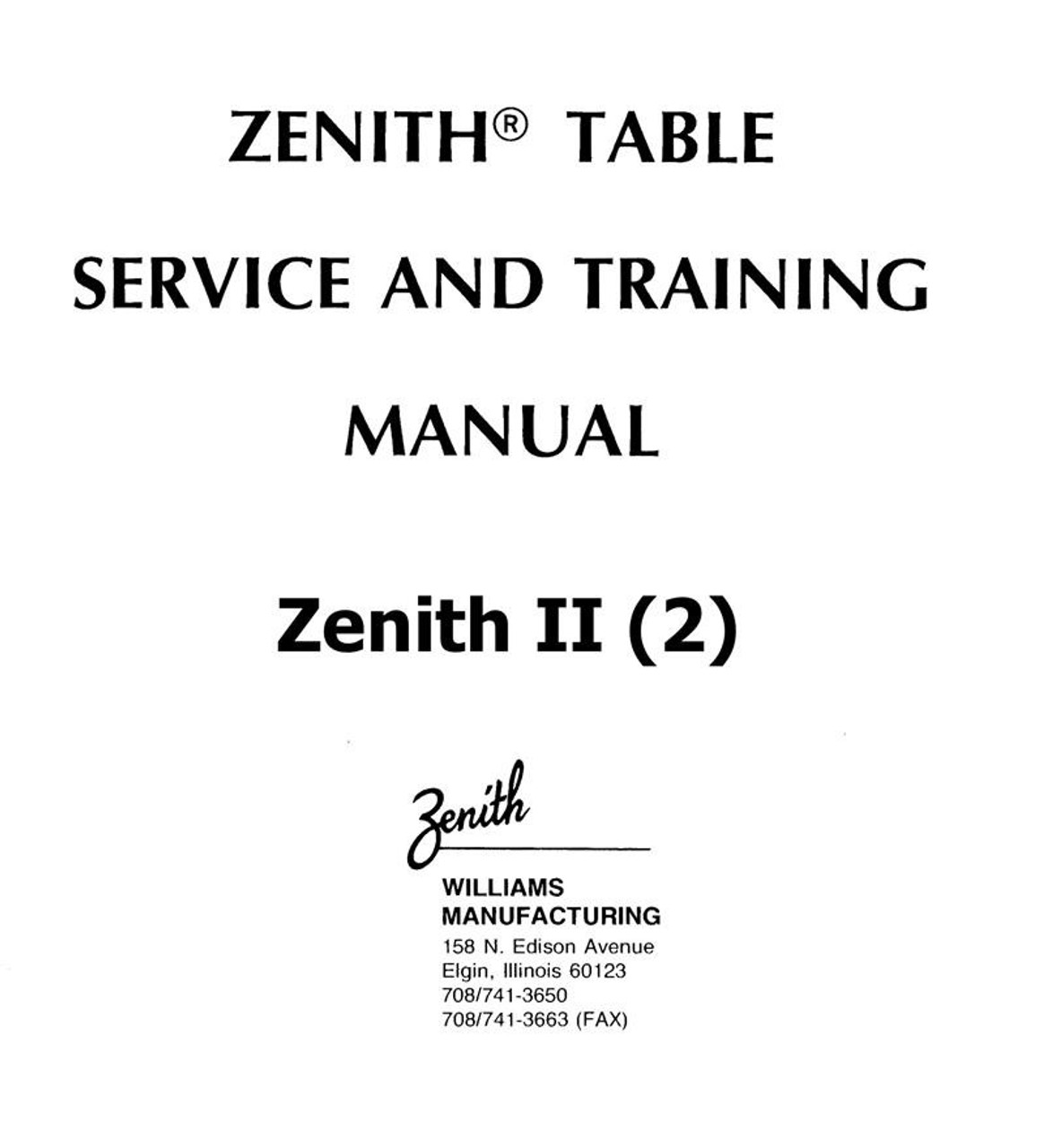 Zenith II Chiropractic Table Service & Instruction Manual
