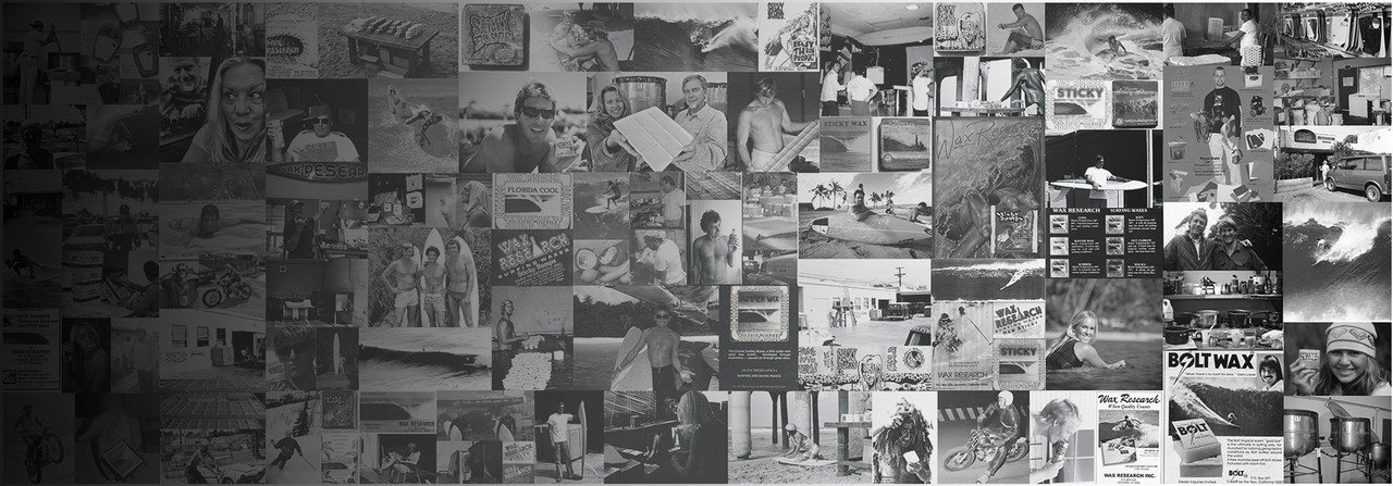 50+ Years of Wax Research - photo collage from Sticky Bumps surf wax history