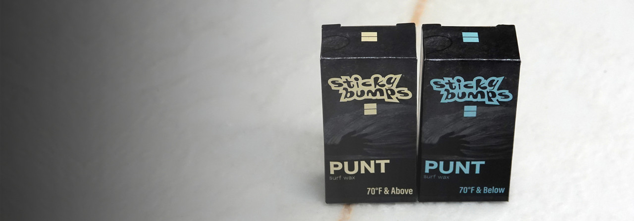Shop Punt surf wax - shows two bars of ultra-sticky surf wax for aggressive surfing