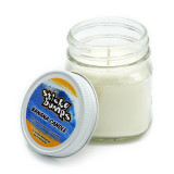 Banana scented 7 ounce candle in glass jar with twist off lid.