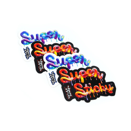Our Super Sticky wax logos in the form of 3 inch by 2 inch stickers. Available in two color combinations: white/blue and black/red. 