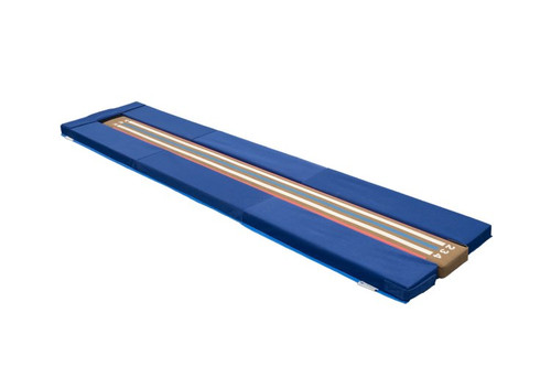 Laser Balance Beam Skill Expander securely attached to Laser Beam Lite, creating a wider 21-inch surface for progressive gymnastics training in the gym.
