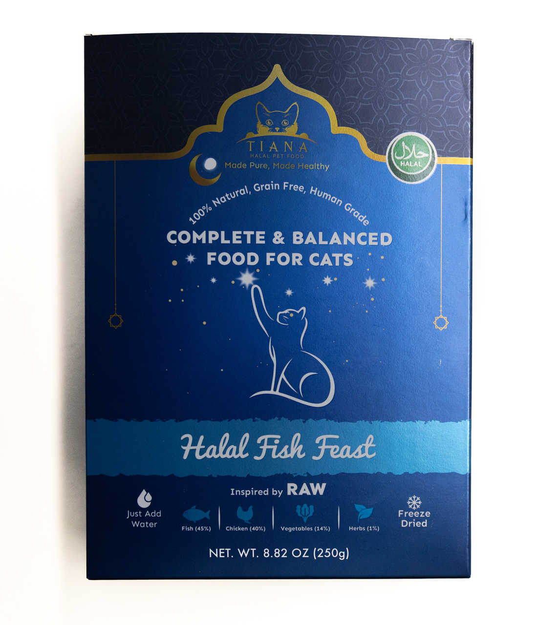 Halal Cat Food Fish Feast250g makes 1Kg food avg 25 meals/portions Tiana Halal Cat Food