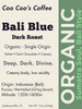Bali Bleu coffee label with jazz-inspired daily groove stripe and tasting notes