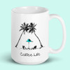 Coffee life, beach palm
trees. ceramic mug