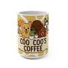 Coo Coo’s Coffee Paw-sitive Mornings mug with cartoon dogs and Bert around a dog bone banner