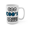 Coo Coo’s Coffee white ceramic mug with teal paw print logo