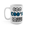 Tall white Coo Coo’s Coffee mug showing bold logo and teal paw prints