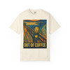 Ivory "Out of Coffee" Tee by Coo Coo’s Coffee – Artistic coffee panic shirt, Scream-inspired print, casual unisex style