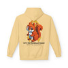 Yellow Haze “Let’s Be the Action” Childhood Cancer Tribute Hoodie by Coo Coo’s Coffee, bright awareness apparel with pixel squirrel graphic.