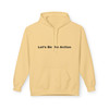 Yellow Haze “Let’s Be the Action” Childhood Cancer Tribute Hoodie by Coo Coo’s Coffee, bright awareness apparel with pixel squirrel graphic. front graphic