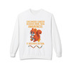 White “It Deserves Action – Childhood Cancer Tribute Sweatshirt” by Coo Coo’s Coffee featuring a pixel-style squirrel holding bravery beads and a gold ribbon design. Cozy unisex fleece sweatshirt for awareness and support.