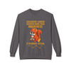 Charcoal “It Deserves Action – Childhood Cancer Tribute Sweatshirt” by Coo Coo’s Coffee. Childhood cancer awareness graphic featuring pixel squirrel, beads, and ribbon. Bold and meaningful apparel.