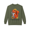 Military green sweatshirt showing pixel squirrel with ribbon, bold awareness message “End It for the Kids” by Coo Coo’s Coffee.