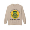 Brew Good Vibes Sweatshirt – Zen Gecko Bert meditating with coffee by Coo Coo’s Coffee Sand